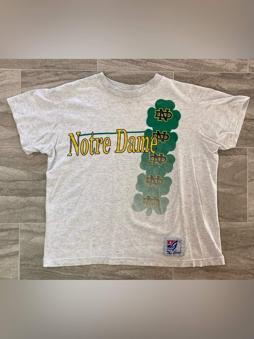 VTG 1980s The Game Notre Dame Gray Tee Fighting Irish Graphic Flawed